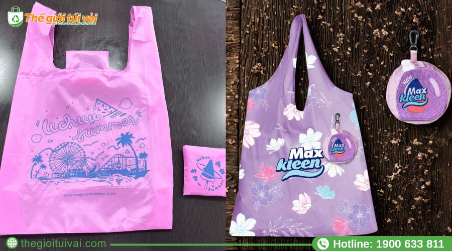 Túi vải dù gấp gọn in slogan và logo, dễ mang theo Túi vải dù gấp gọn in slogan và logo, dễ mang theo