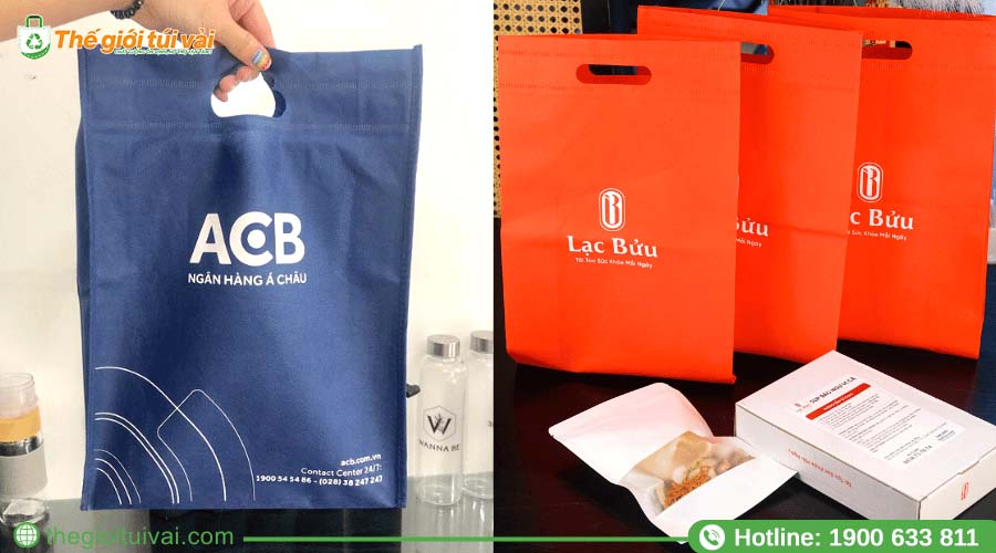 Túi vải không dệt có quai xách là lỗ đục hình xoài trên thân túi Túi vải không dệt có quai xách là lỗ đục hình xoài trên thân túi