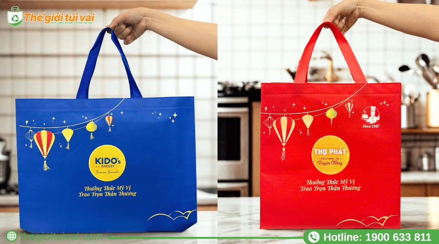 Túi vải không dệt cán màng với logo in nổi bật Túi vải không dệt cán màng với logo in nổi bật