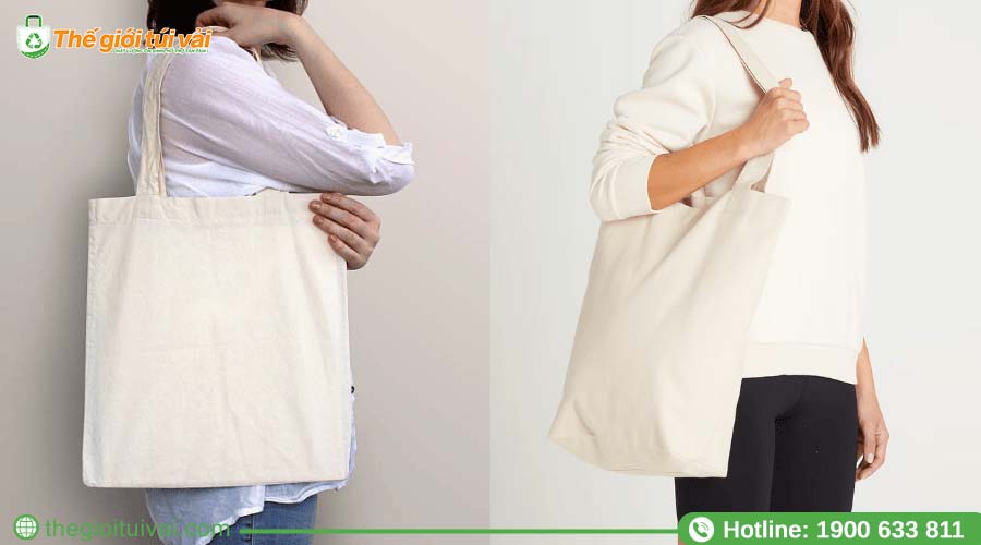 Mẫu túi canvas trắng trơn với dây quai vải cùng tông Mẫu túi canvas trắng trơn với dây quai vải cùng tông