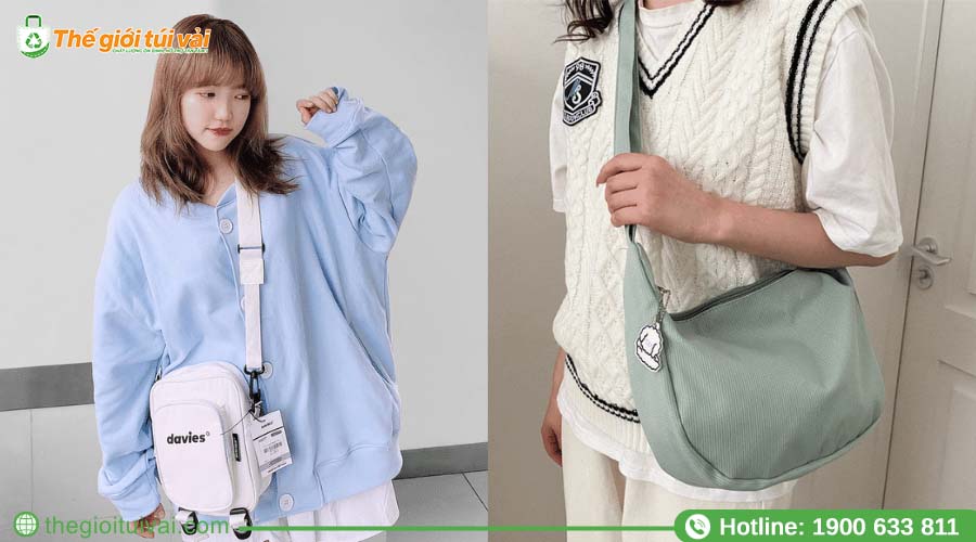 Mẫu túi đeo chéo canvas màu pastel Mẫu túi đeo chéo canvas màu pastel