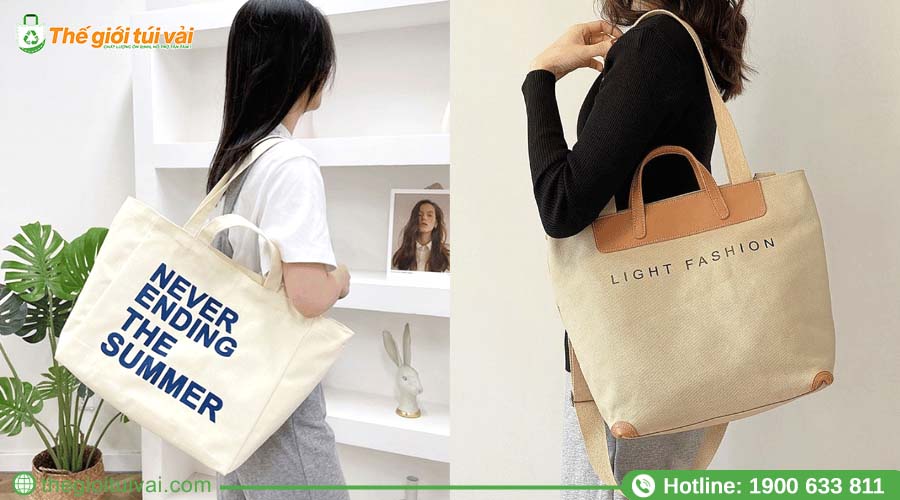 Túi canvas dáng ngang rộng phối quai dài Túi canvas dáng ngang rộng phối quai dài