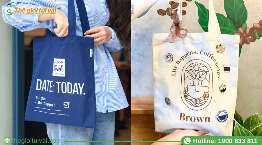 Túi vải canvas với logo in sắc nét, đặt ở trung tâm túi Túi vải canvas với logo in sắc nét, đặt ở trung tâm túi