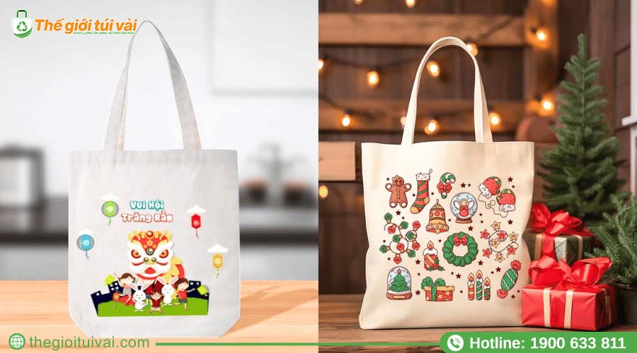 Túi canvas in hình bánh trung thu, Giáng Sinh Túi canvas in hình bánh trung thu, Giáng Sinh
