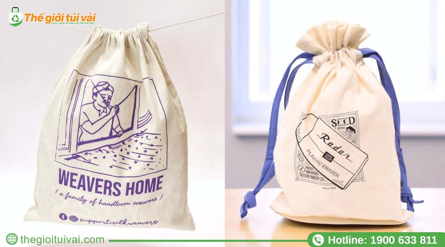 Túi dây rút in logo đơn sắc kết hợp slogan phong cách retro Túi dây rút in logo đơn sắc kết hợp slogan phong cách retro