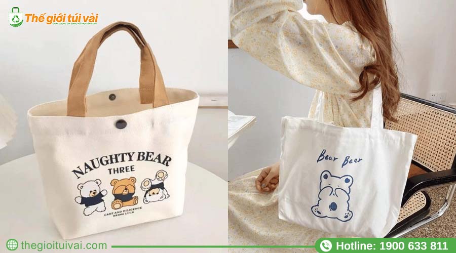 Mẫu túi tote canvas kích thước nhỏ gọn, có thể đeo vai hoặc đeo chéo Mẫu túi tote canvas kích thước nhỏ gọn, có thể đeo vai hoặc đeo chéo