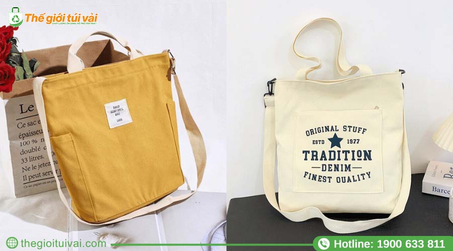 Túi đeo chéo canvas dạng hộp vuông vắn, có khóa kéo chắc chắn Túi đeo chéo canvas dạng hộp vuông vắn, có khóa kéo chắc chắn