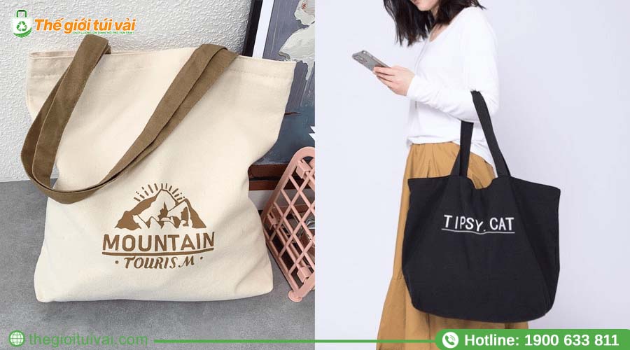 Mẫu túi vải bố du lịch form chữ nhật, in logo thương hiệu nổi bật Mẫu túi vải bố du lịch form chữ nhật, in logo thương hiệu nổi bật