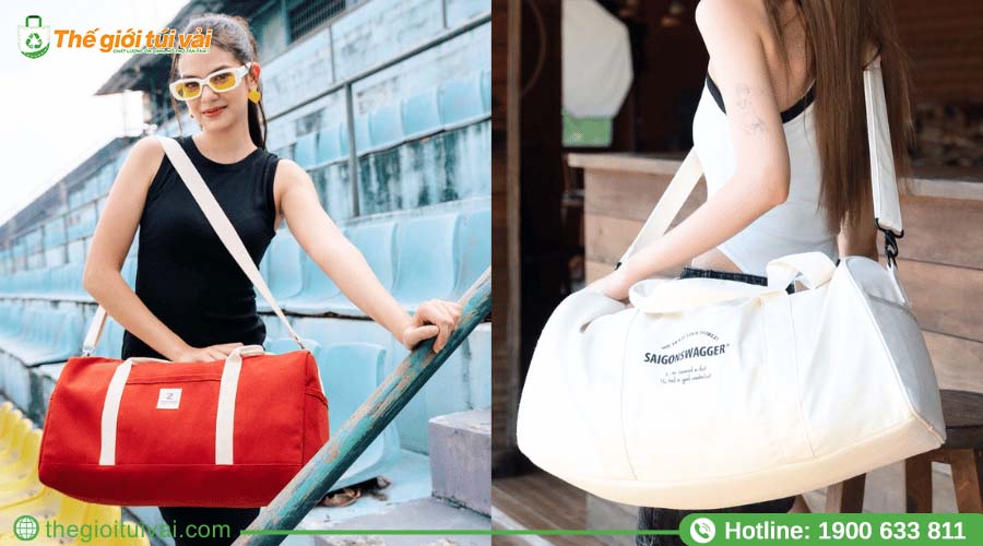 Túi canvas dáng trống phối dây đeo chéo Túi canvas dáng trống phối dây đeo chéo