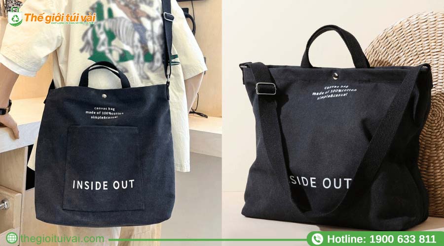 Túi đeo chéo vải bố với nhiều ngăn phụ, khóa kéo chắc chắn Túi đeo chéo vải bố với nhiều ngăn phụ, khóa kéo chắc chắn