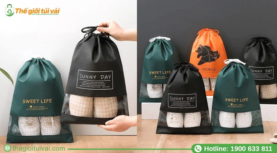 Mẫu túi vải đựng giày thiết kế dây rút đơn giản Mẫu túi vải đựng giày thiết kế dây rút đơn giản