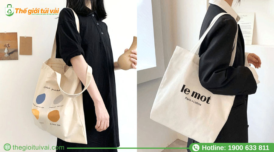 Túi vải bố không dây kéo, dáng tote truyền thống Túi vải bố không dây kéo, dáng tote truyền thống