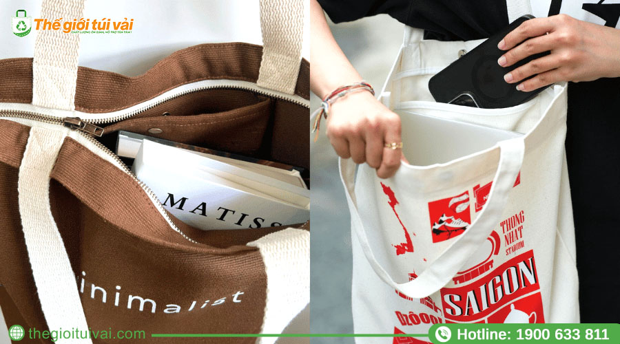 2 mẫu túi canvas thực tế – một có dây kéo, một không 2 mẫu túi canvas thực tế – một có dây kéo, một không