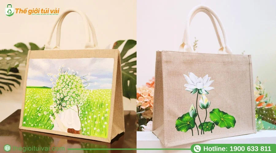 In ấn họa tiết trang trí lên túi vải đay cán màng In ấn họa tiết trang trí lên túi vải đay cán màng