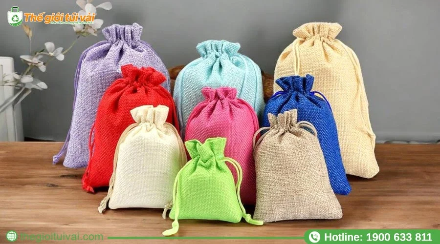 Đa dạng màu sắc túi đay dây rút theo yêu cầu khách hàng Đa dạng màu sắc túi đay dây rút theo yêu cầu khách hàng