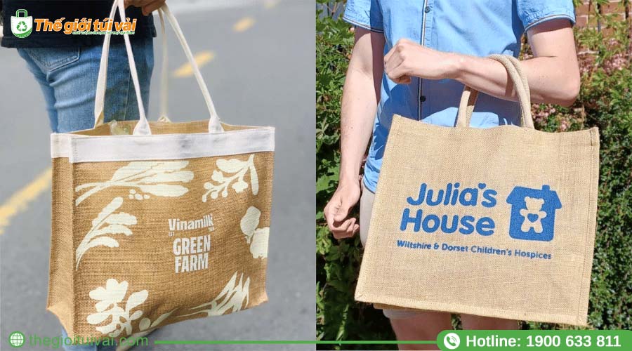 Túi vải đay mộc mạc in ấn thông tin đẹp mắt Túi vải đay mộc mạc in ấn thông tin đẹp mắt