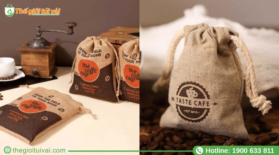 Túi vải đay nhỏ xinh đựng hạt cà phê rang xay Túi vải đay nhỏ xinh đựng hạt cà phê rang xay