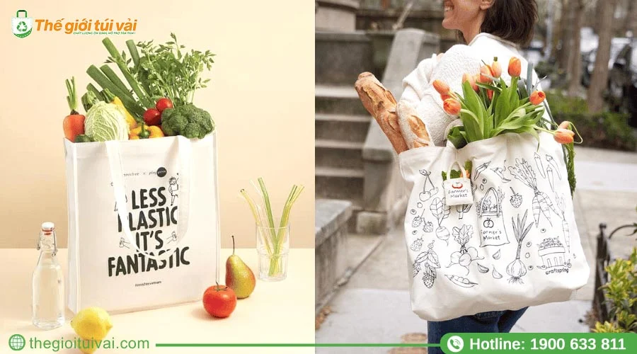 Túi vải đi chợ kiểu dáng túi quai xách Túi vải đi chợ kiểu dáng túi quai xách