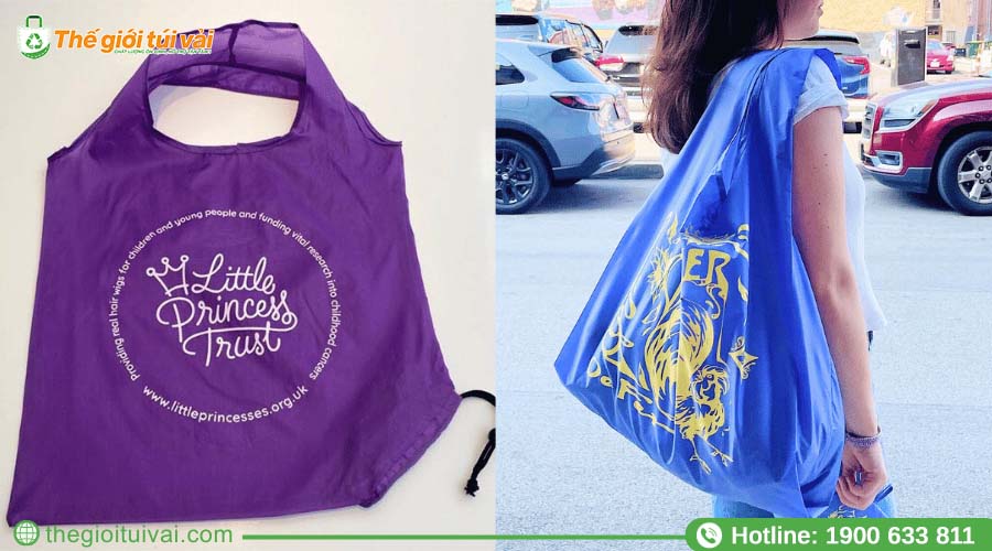 Túi vải dù gấp gọn in logo thương hiệu thời trang Túi vải dù gấp gọn in logo thương hiệu thời trang