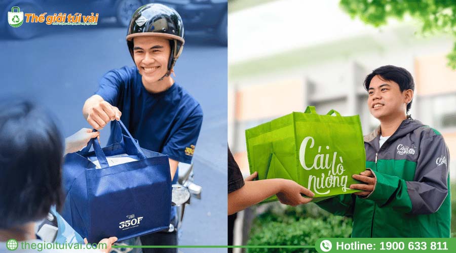 Túi vải đựng bánh kem được shipper giao đến khách Túi vải đựng bánh kem được shipper giao đến khách