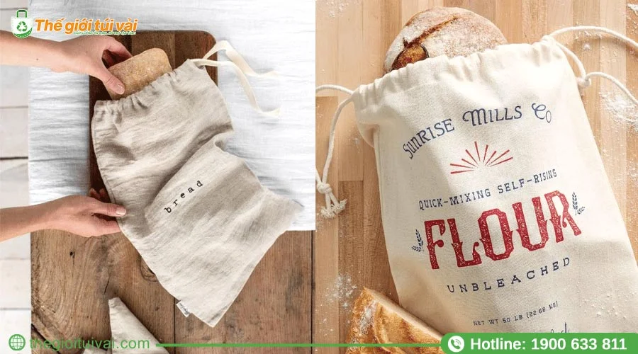 Túi vải đựng bánh mì kiểu dáng dây rút dễ dàng đóng mở Túi vải đựng bánh mì kiểu dáng dây rút dễ dàng đóng mở