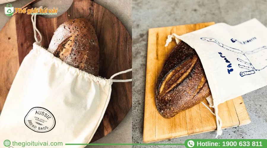 Ý tưởng in logo hoặc hình ảnh thương hiệu lên túi vải đựng bánh mì Ý tưởng in logo hoặc hình ảnh thương hiệu lên túi vải đựng bánh mì