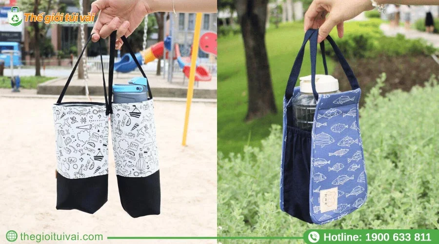 Túi vải đựng bình giữ nhiệt sử dụng phổ biến trong các chuyến đi picnic Túi vải đựng bình giữ nhiệt sử dụng phổ biến trong các chuyến đi picnic