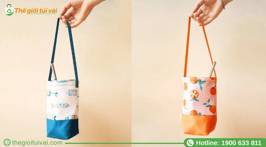 Túi vải đựng bình giữ nhiệt trang trí các họa tiết bắt mắt Túi vải đựng bình giữ nhiệt trang trí các họa tiết bắt mắt
