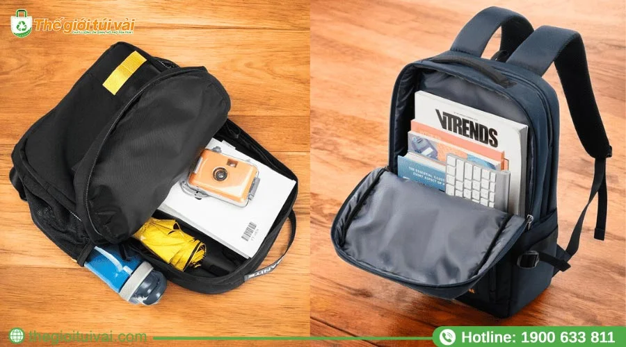 Túi vải dạng ba lô đựng laptop và các phụ kiện đi kèm Túi vải dạng ba lô đựng laptop và các phụ kiện đi kèm