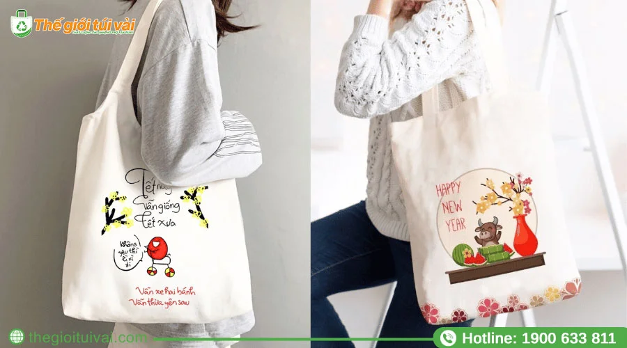 Túi đựng quà Tết chất liệu vải cotton mềm mại Túi đựng quà Tết chất liệu vải cotton mềm mại
