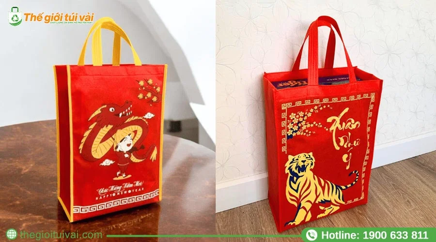 Túi đựng quà Tết màu đỏ may mắn phù hợp mùa năm mới Túi đựng quà Tết màu đỏ may mắn phù hợp mùa năm mới