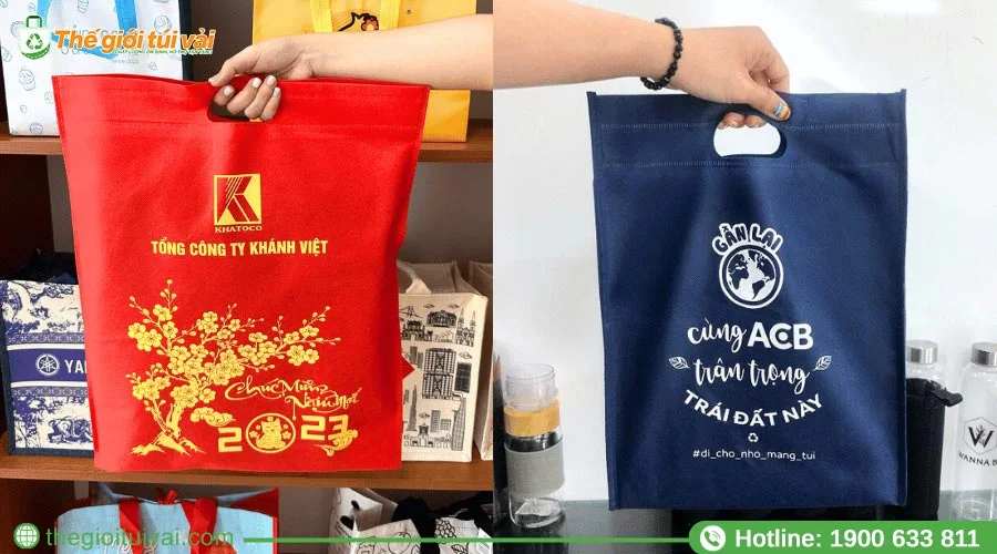 Mẫu túi vải không dệt đục lỗ xoài được in ấn hình ảnh đẹp mắt Mẫu túi vải không dệt đục lỗ xoài được in ấn hình ảnh đẹp mắt