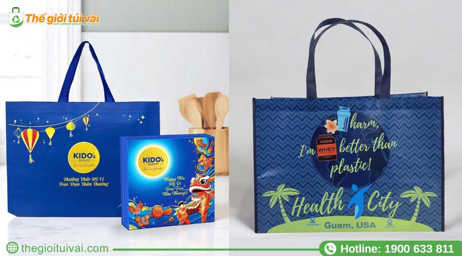 Túi vải không dệt cán màng bóng/mờ với hình in sắc nét Túi vải không dệt cán màng bóng/mờ với hình in sắc nét