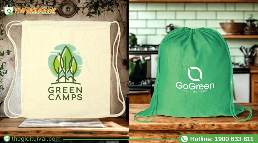 Balo canvas dây rút in thông điệp “Go Green” Balo canvas dây rút in thông điệp “Go Green”