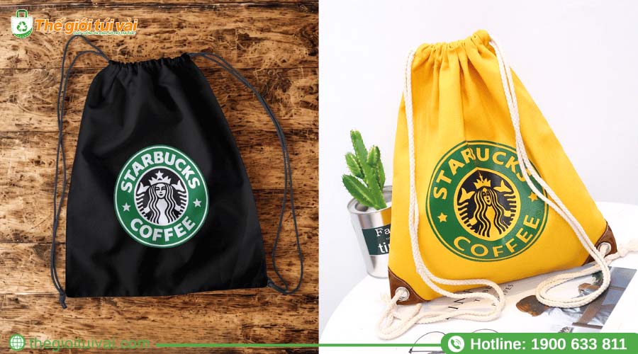 Mẫu balo dây rút thiết kế riêng cho chuỗi cà phê take-away Mẫu balo dây rút thiết kế riêng cho chuỗi cà phê take-away