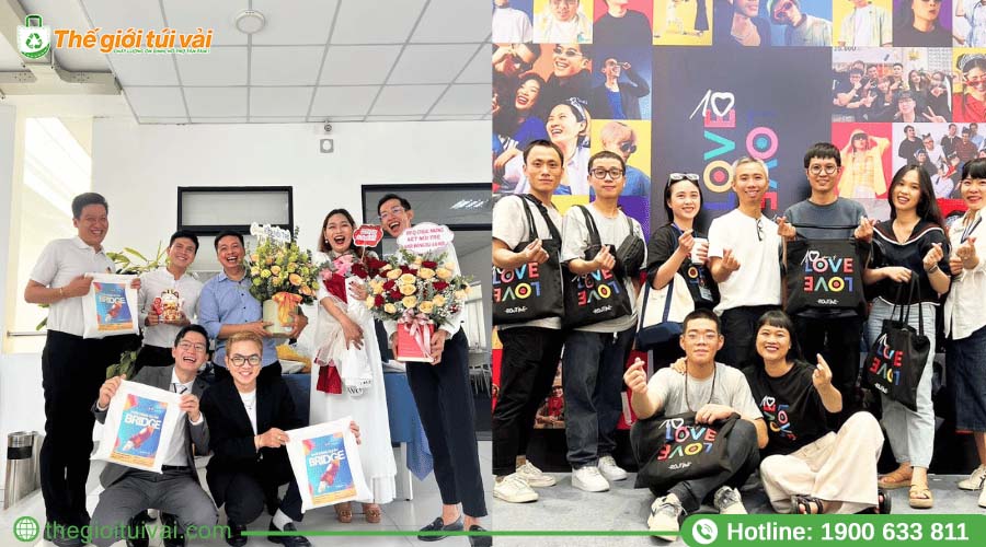 Mẫu túi bao bố in slogan nội bộ tặng nhân viên dịp lễ kỷ niệm công ty Mẫu túi bao bố in slogan nội bộ tặng nhân viên dịp lễ kỷ niệm công ty