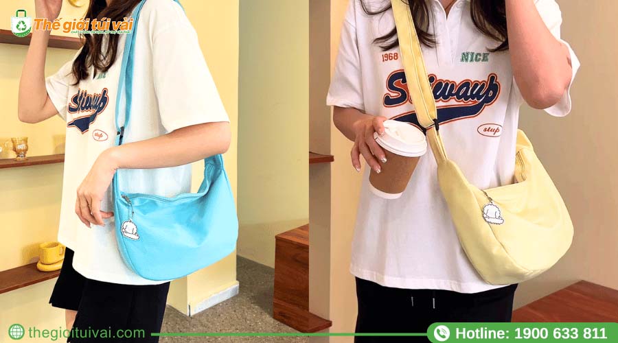 Các mẫu túi tote canvas đeo chéo với các tông màu pastel Các mẫu túi tote canvas đeo chéo với các tông màu pastel