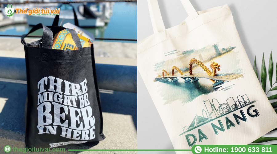 Túi vải in họa tiết văn hóa địa phương đựng quà lưu niệm Túi vải in họa tiết văn hóa địa phương đựng quà lưu niệm
