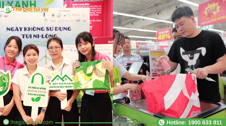 Túi vải đi siêu thị được khách hàng sử dụng thường xuyên Túi vải đi siêu thị được khách hàng sử dụng thường xuyên